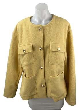 Joie Womens Yellow Crew Neck Button Down Pockets Long Sleeve Coat Jacket Size L